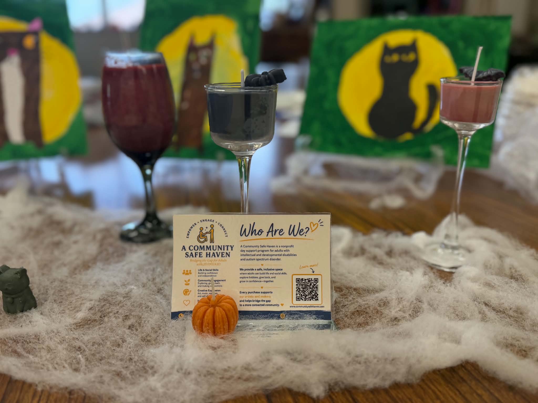 Handmade seasonal candles made by Community Safe Haven artists